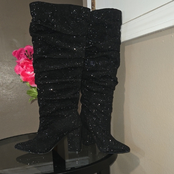 Liliana Black Sparkle Over the Knee Boots - Picture 4 of 4